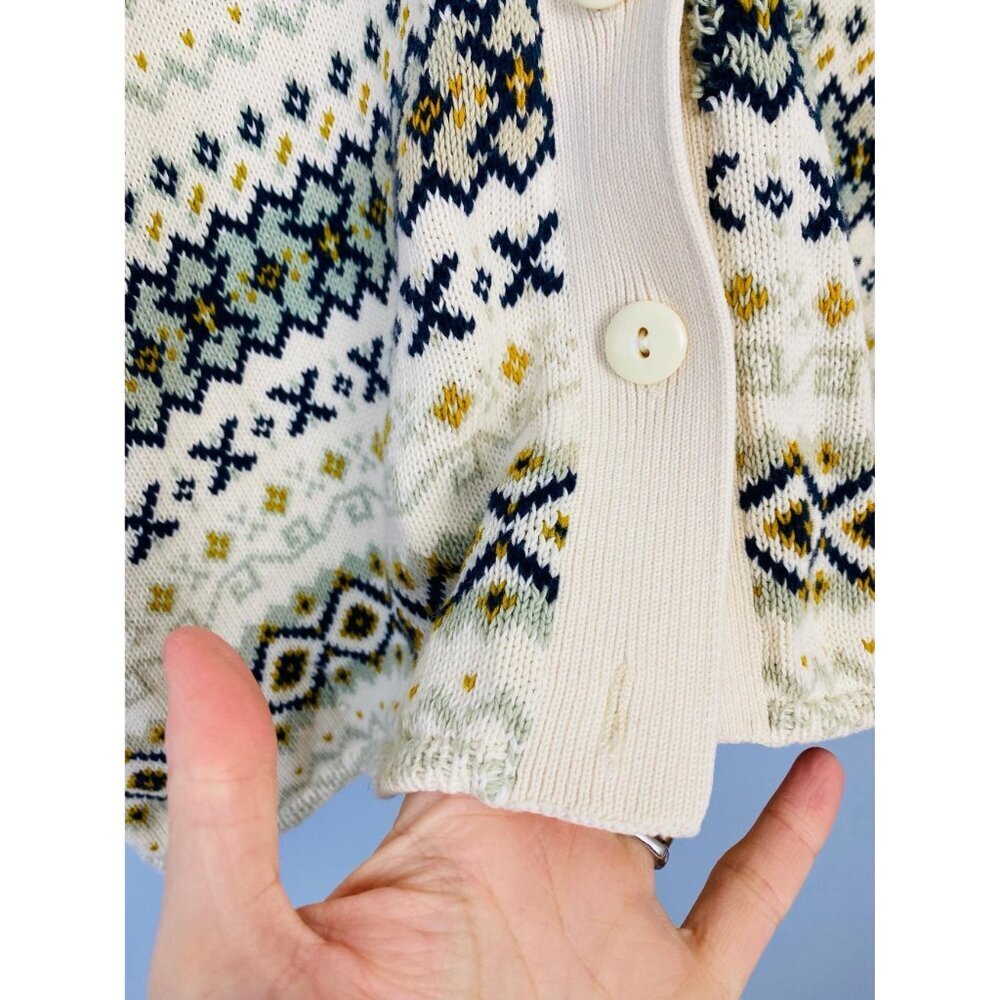 Vintage United Colors of Benetton Fair Isle Cotton Cardigan Sweater, Size Medium - Picture 6 of 9